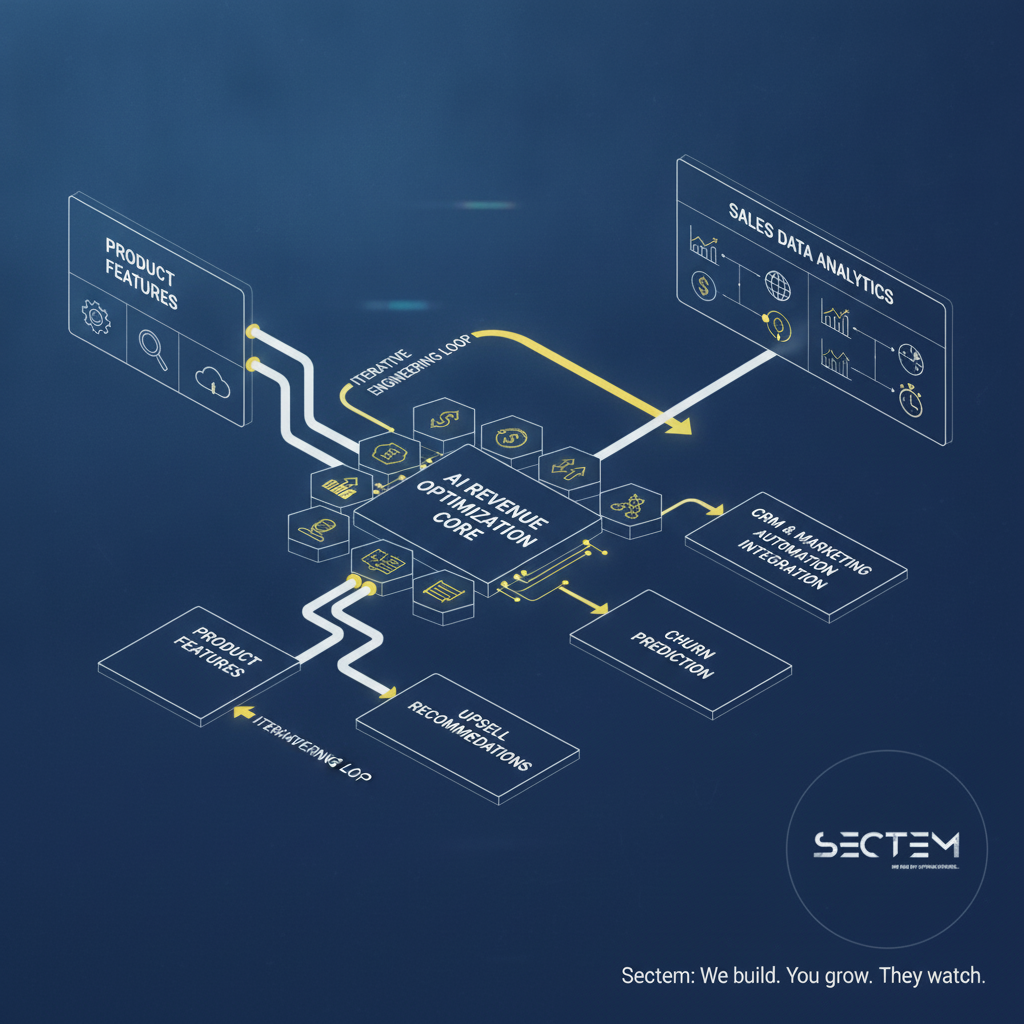 A high-level architectural blueprint of a digital revenue engine connecting product features to sales data
